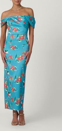 Shoshanna Midnight Mediterranean Floral Mikado Calder Dress in Sea Blue at Nordstrom, Size 12