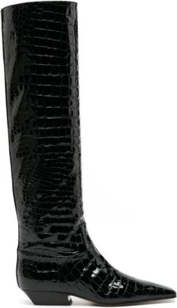 Khaite Marfa Over-the-Knee laarzen van leer met krokodillenprint - Dames - Cowboylaarzen - Zwart - 38 EU - Leer - Schoenen