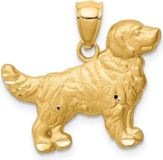 Diamond2Deal 14k Yellow Gold Satin Diamond-cut Golden Retriever Dog Pendant