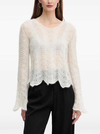 Twin-Set scalloped-hem open-work sweater - women - Polyamide/Mohair/Wool - S - Neutrals