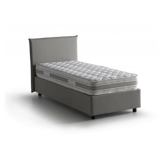 Talamo Italia Cama Individual Brunella, Cama Contenedor Con Revestimiento De Tela, 100% Made In Italy, Apertura Frontal, Con Colch&oacute;n Cm 80x190 Incluido, Gris, Con E