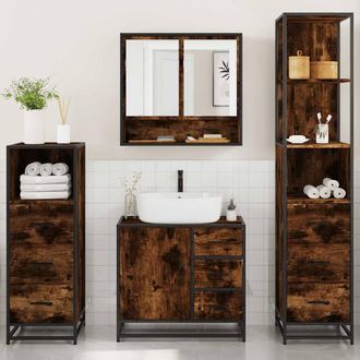 Berkfield Home Durable 4&not;Piece Bathroom Furniture Set&not;Smoked Oak Engineered Wood in Brown
