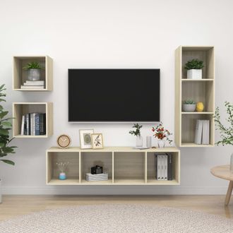 vidaXL Vidaxl - Juego De Muebles De Sal&oacute;n 4 Pzas Madera Ingenier&iacute;a Roble Sonoma