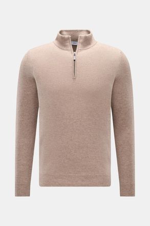 Braun Hamburg Men - Cashmere half-zip jumper beige mottled