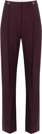 Elisabetta Franchi Crepe Broek met Logo Details - Dames - Wijde Broeken - Rood - S - Wol - Broeken
