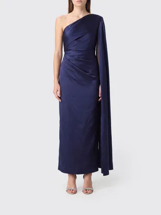 Solace London One-Shoulder Long Satin Gown with Draped Waist