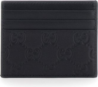Gucci Mens Card Holder Emblem Black Leather Calf Accessory