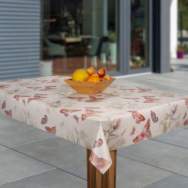 Laro Wachstuch-Tischdecke Wachstischdecke Tischwäsche Abwaschbar Wachstuchdecke, Muster:Schmetterling rot braun weiß, Größe:100x220 ab 32,99 €