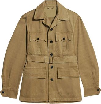 Fortela Clint Herringbone Cotton Sahariana Jacket in Olive at Nordstrom, Size 50 Eu