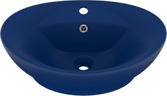 vidaXL Lavabo Lujoso Con Rebosadero Cer&aacute;mica Azul Oscuro 58,5x39cm Vidaxl
