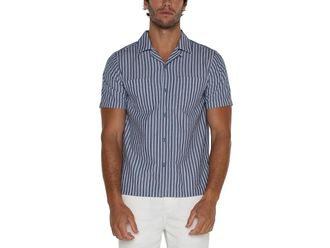 Liverpool L.A. Short Sleeve Button-Up Camp Shirt Mens Jacket Blue/White/Multi : LG, Rayon