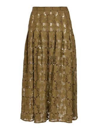 Max Mara Mstairone Midi Skirt In Khaki Green Lace