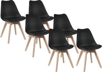 Vente-Unique Lote de 6 sillas JODY - Polipropileno, piel sint&eacute;tica y haya - Negro
