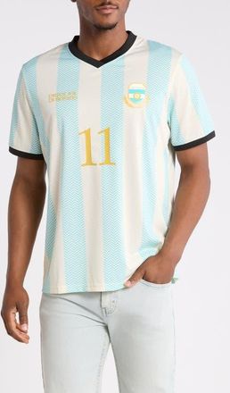 Les Deux Argentina V-Neck Football Jersey in Bachelor Button Blue at Nordstrom, Size Xx-Large