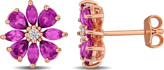 Mimi & Max Multi-Gem Flower Stud Earrings Sterling Silver