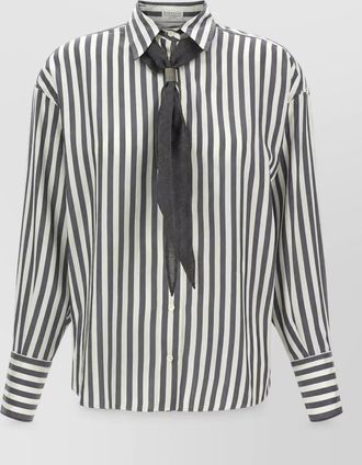 Brunello Cucinelli silk striped shirt with scarf