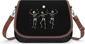Generic Skeleton Dancing Under Moon Womens Leather Crossbody Bags with Adjustable Strap Casual Printed Shoulder Handbag