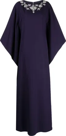 Marchesa crystal-embellished long-sleeve maxi dress - women - Polyester/Spandex/Elastane - 14 - Blue