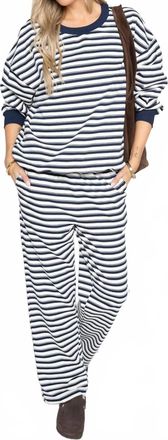Le Lis Blanc Deux Sunday Stripe Sweatshirt In Navy