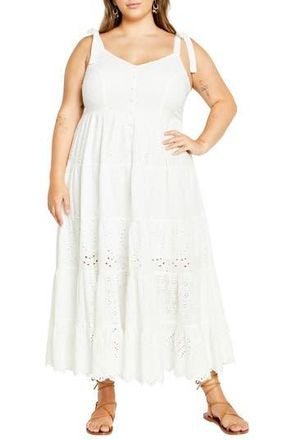 City Chic Allegra Eyelet Embroidered Maxi Dress in White at Nordstrom Rack, Size 3Xl/26W