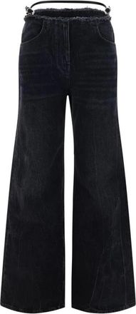 Givenchy Verstelbare Satijnen Riem Jeans met Rafelende Tailleband - Dames - Loose Fit Jeans - Zwart - W27 - Satijn - Jeans