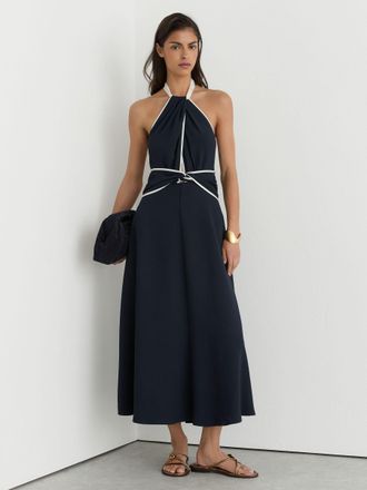 Reiss Contrast-trim Halterneck Midi Dress, 12