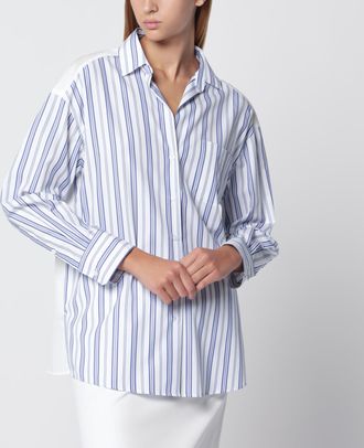 Max Mara Camicia a righe bianca/blu con inserto in Sangallo