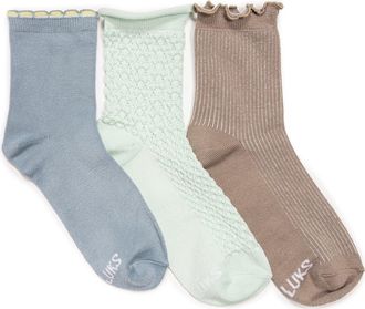 Muk Luks Whisper Assorted 3-Pack Crew Socks in Aqua Mocha Pack at Nordstrom