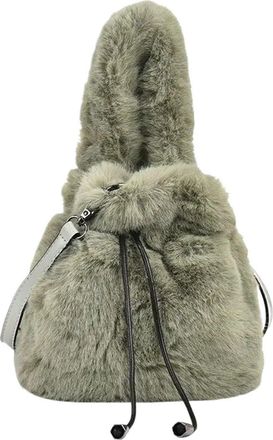 Generic Womens Plush Bags Plush Single Shoulder Bag Versatile Small Bucket Handbag Womens Autumn Winter(Green)