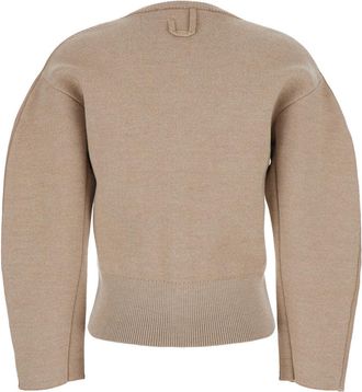 Jacquemus Womens Beige Cardigan With Round Neck And Ribbed Trims Wool Tops Top
