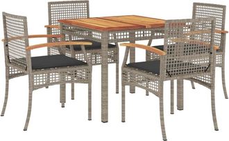 vidaXL Set Comedor De Jard&iacute;n 5 Piezas Con Cojines Rat&aacute;n Sint&eacute;tico Gris Vidaxl