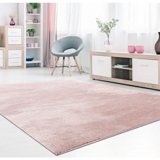 Paco Home Paco Home - Alfombra Moderna Para Sal&oacute;n A Pelo Corto Lavable Suave Uni Efecto Piel Antideslizante 200 Cm Cuadrado, Rosa