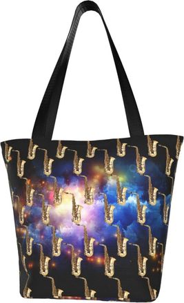 AOOEDM Saxophone Musical Instruments Reusable Tote Bag Women Casual Handbag Shoulder Bags for Shopping Groceries Travel Outdoors