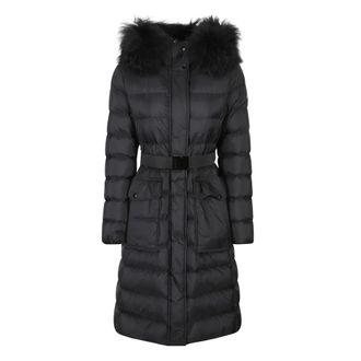 Moncler Khloesse Lange Donsjas met Capuchon en Shearling-afwerking - Dames - Mantels - Zwart - Maat: S Zijde