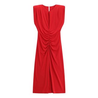 Imperial Ruched Sleeveless Midi Dress - Dames - Casual kleedjes - Rood - S - Leer - Kleedjes