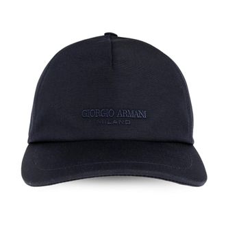 Giorgio Armani Baseballcap van technische stof met leren logo - Heren - Petten - Blauw - S - Katoen - Accessoires