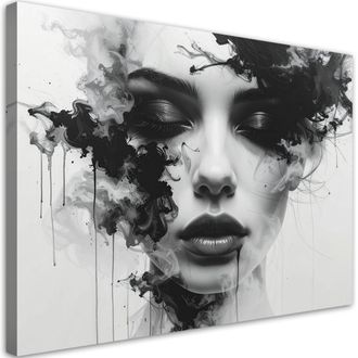 Feeby Cuadro Sobre Lienzo, Mujer En Blanco Y Negro Con Efecto De Humo, 120x80