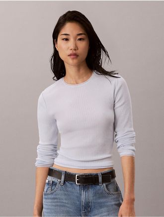 Calvin Klein Jeans Calvin Klein Womens Pointelle Knit Slim Tee - Blue - XL