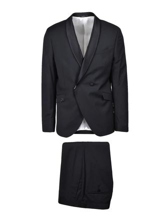 Paoloni Double-Breasted Black Suit with Satin Lapel