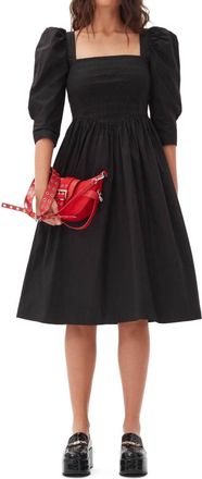 Ganni Open Neck Smock Dress In Black