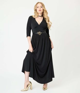 Unique Vintage 3/4 Sleeve Batwing Maxi Dress in Black at Nordstrom, Size X-Small