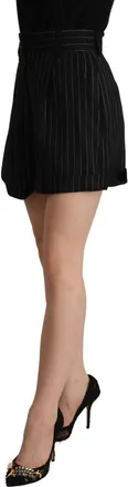 Dolce & Gabbana Womens Striped Virgin Wool Bermuda Shorts Black Polyester Bermudas