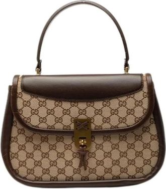 Gucci Pre-owned Vintage Canvas Flap Handbag - Dames - Vintage Handtas - Beige - ONE Size - Leer - Vintage