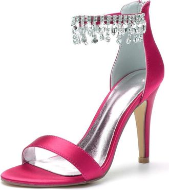 Generic Wedding Bridal Shoes Heels Women Bridal Ankle Strap Heels Open Toe Stiletto High Heeled Sandals for Prom, Party, Daily 10.5Cm,Rose red,10 UK