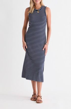 Vineyard Vines Terry Midi Dress in Bay Stripe Navy at Nordstrom, Size X-Large