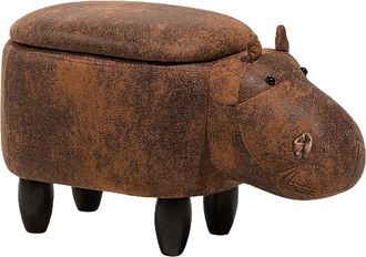 Beliani Sgabello Bambini Forma Ippopotamo Ecopelle Marrone Imbottita Gambe Legno Hippo