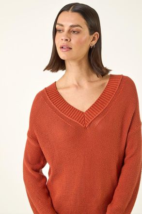 Roman Ribbed V-Neck Boyfriend Jumper