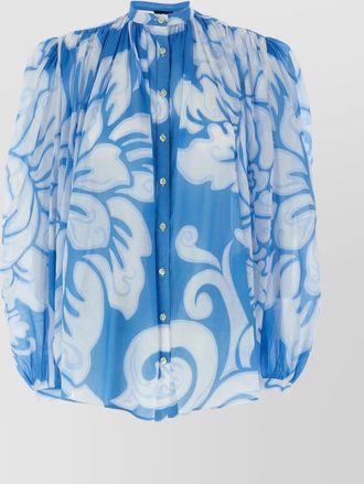 Etro sheer fabric puff sleeves floral shirt