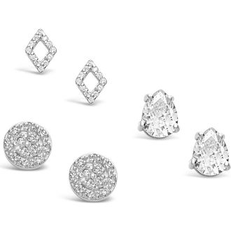 Sterling Forever Sterling Silver CZ Geo Stud Earrings - Set of 3 at Nordstrom Rack