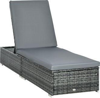 OUTSUNNY Patio Rattan Chaise Lounge Garden Pool Wicker Sun Lounger Adjustable | TJ Hughes